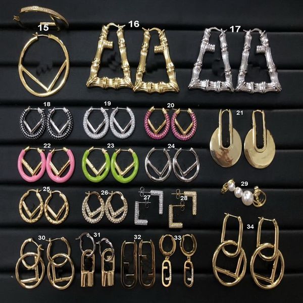 

fashion europe america style hoop stud earrings lady women multiple model collections f letter tassels single pearl earring fer9 -341m, Golden;silver