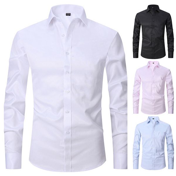 

men's casual shirts spring summer dress social shirts men non-iron workwear male short long sleeve shirt white branded men's cloth, White;black