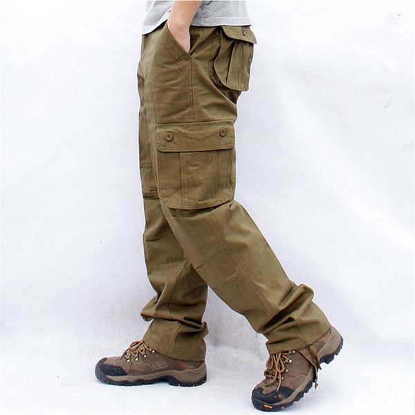 

men's pants overalls men cargo pants casual multi pockets military tactical work pants pantalon hombre streetwear army straight trouser, Black