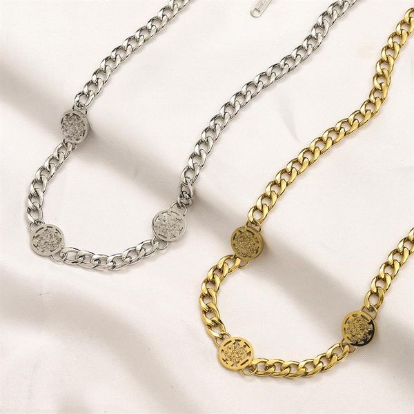 

never fading 18k gold plated luxury brand designer pendants necklaces stainless steel round letter choker pendant necklace chain j263g, Silver