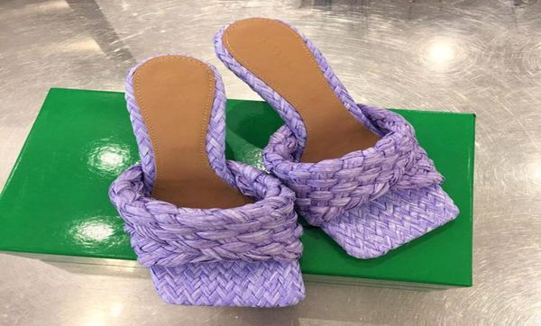 

designer slides highquality stretch mule sandals woven slippers highheel fashion dress shoe square toe pump women shoes designer1104784, Black