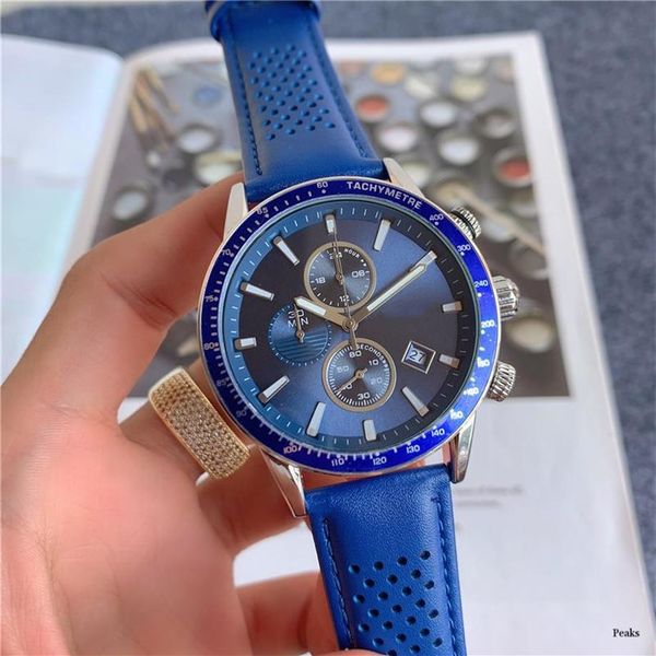 

44mm size six stitches all dial working mens quartz watch luxury watches with calendar leather strap brand boss f234f, Slivery;brown