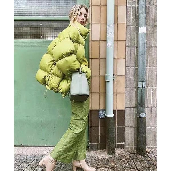 

leather women green down jacket coat fashion stand collar windproof warm thicken bread clothes casual puffer padded outwear winter, Black