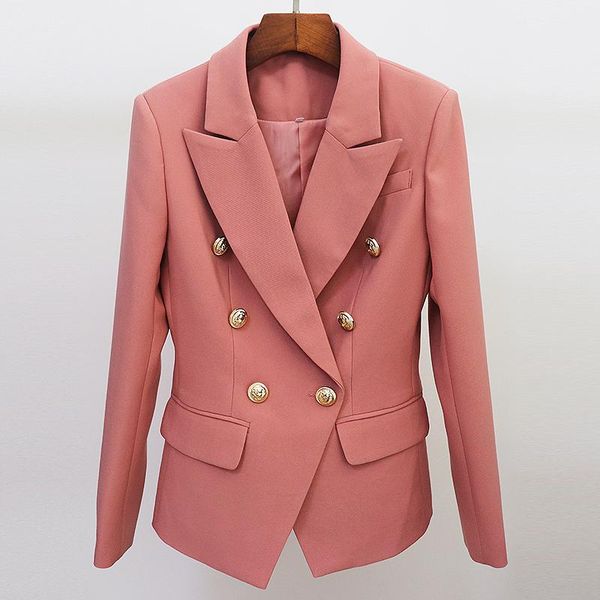 

pants high street 2022 runway designer blazer women's classic lion buttons double breasted slim fitting blazer jacket dust rose, White