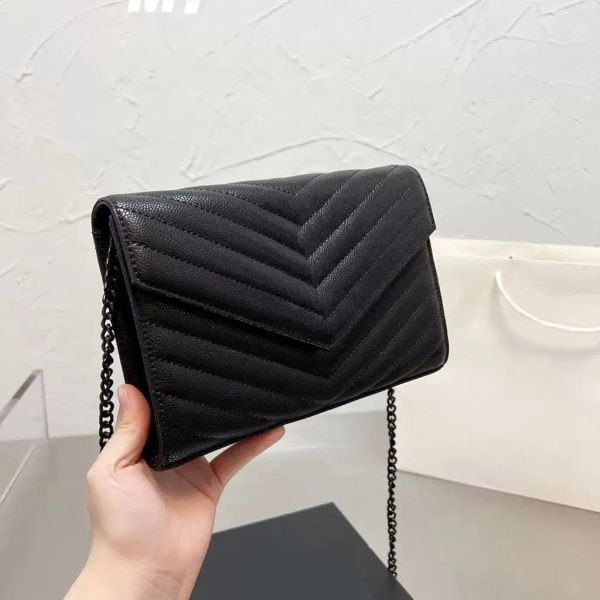 

fashion chain lady shoulder crossbody bag genuine leather clutch for women classic designer caviar handbag shopping cosmetic bags purse wall, Black;red