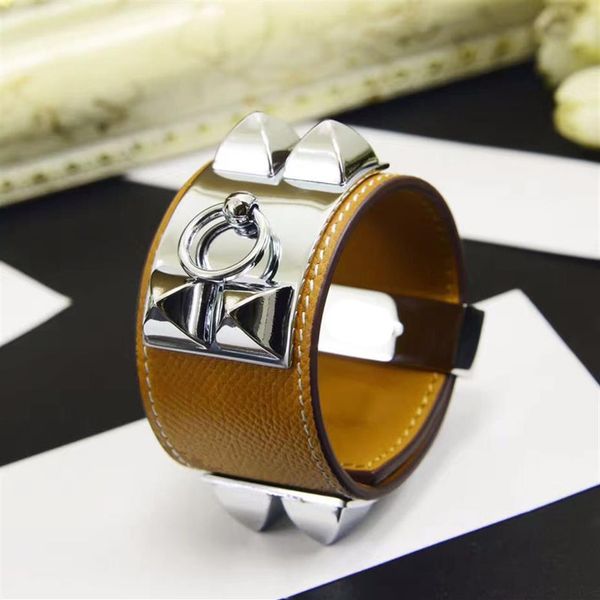 

rivet genuine leather collier bracelet for women258b, Golden;silver