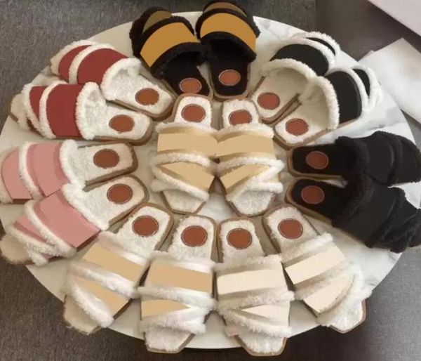 

women ladies wool slippers slides winter warm letters sandals comfortable fuzzy 2022 style thick plush slides concise fluffy shoes4022949, Black