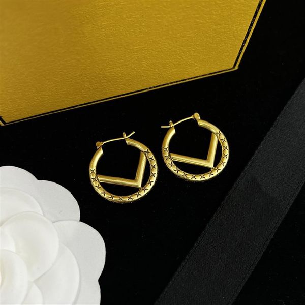 

women hoop earrings designer jewerlry diamongs hoops ear stud 18k gold silver plated letter f studs 3cm wedding gift box281j, Golden;silver