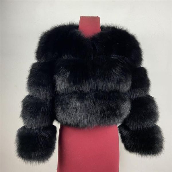

fur real fox fur winter new natural fox fur coat short section warm thickening fashion luxury slim real fur coat women, Black