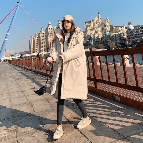 

leather winter down padded jacket 2021 new korean style loose midlength style thick ins tide padded jacket, Black