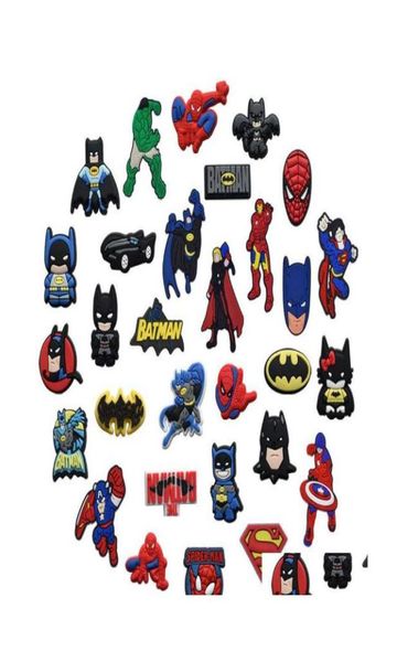 

shoe parts accessories charms whole childhood memories boy super hero cartoon croc pvc decoration buckle soft rubber clog fast9468210, White;pink