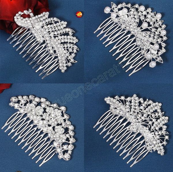 

bridal flower headpiece silver color pearl crystal wedding hair combs hair accessories for women bride hair ornaments jewelry, Slivery;golden