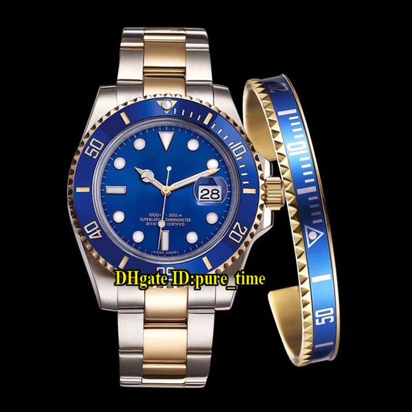 

6 style new 116613 date blue dial asian 2813 automatic mens watch blue ceramics bezel two tone gold steel band with gift bra236s, Slivery;brown