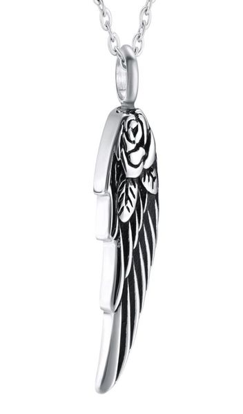 

angel wing with rose cremation urn pendant necklace stainless steel ash pendant memorial keepsake cremation jewelry9467612, Silver