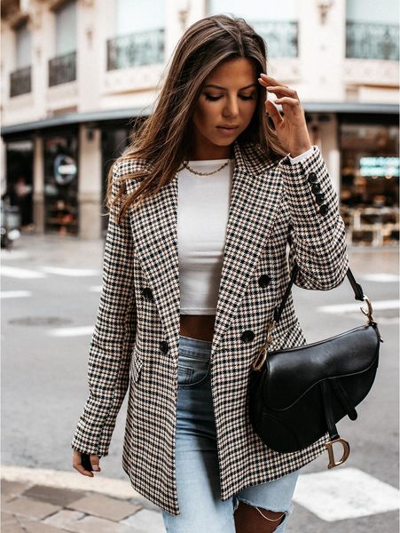 

pants plaid blazer jacket women spring autumn long sleeve casual slim blazers khaki woman coats 2021 fall elegant office suit coat, White