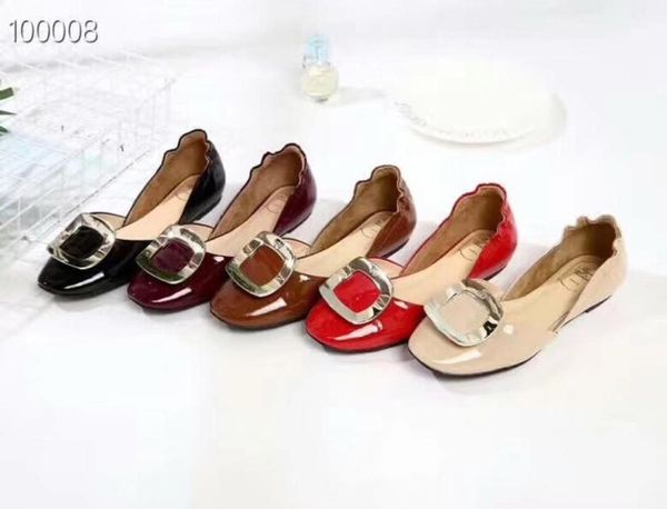 

2019070201 344140 genuine leather red silver buckle ballerina flats shoes casual vintage classic bellet black nude5713369