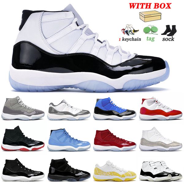 

fashion jumpman 11 basketball shoes high concord 11s sneakers cool grey cement cherry bred pantone tour yellow snakeskin space jam trainers, White;red