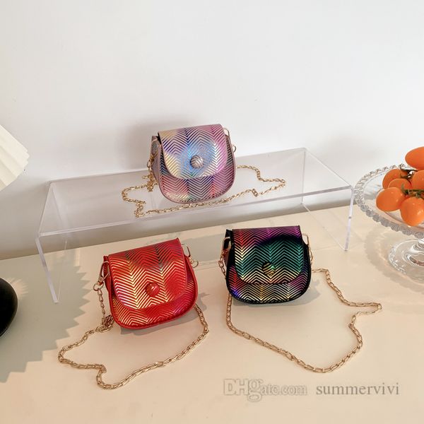 

children colorful wave handbags kids metals chain single shoulder bag girls crossbody lipsticks bag fashion mini purse z1665, Black