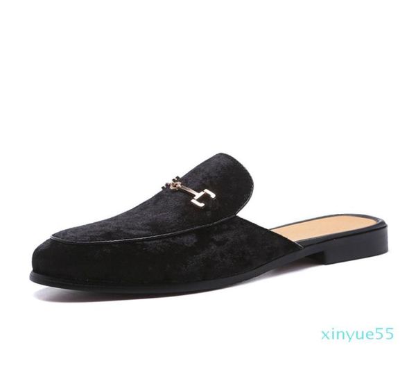 

men039s suede leather open back slipon dress slippers on backless velvet loafers lazy person half shoe for men size 6136468554, Black