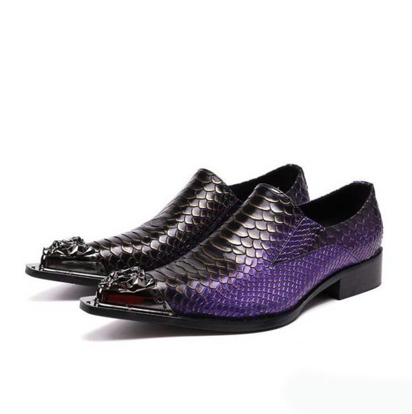 

new arrival men dress shoes fashion purple mixed colors metal toe charm party shoes men casual python snake pattern5165891, Black