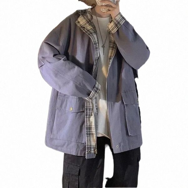

womens jackets basic jackets women hooded harajuku patchwork plaid coats couple bf high street cargo jacket female baggy allmatch ins zipper, Black;brown
