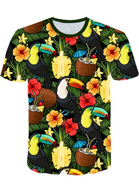 

huangqian hawaiian style short sleeved 3d t-shirt short sleeve, White;black