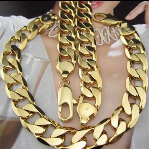 

115g heavy 12 5mm 18k gold filled men's bracelet necklace 22 chain set265s, Silver