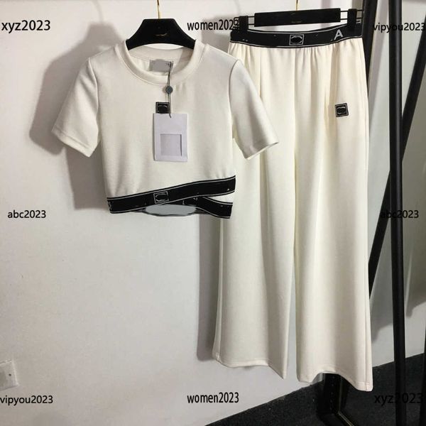 

tracksuits women designer set summer suit 2pcs letter ribbon wrapped short sleeve t-shirt with elastic waist wide leg length, Gray