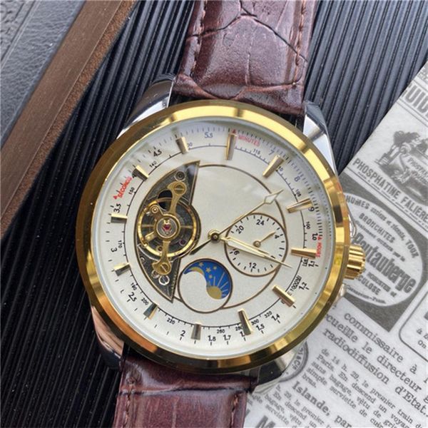 

men's watch brand military mechanical watch men automatic sport design clock leather mechanical wrist watches relogio masculi233a, Slivery;brown