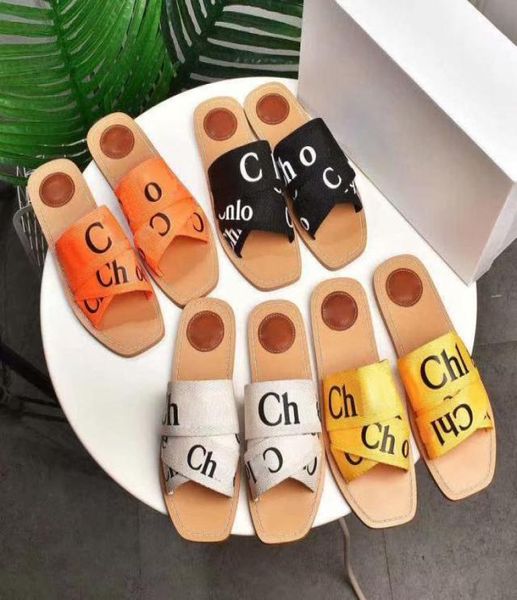 

women woody slides designer canvas slippers cross braid womens mules flat sandals fashion outdoor beach shoes size 3542 with logo3596792, Black