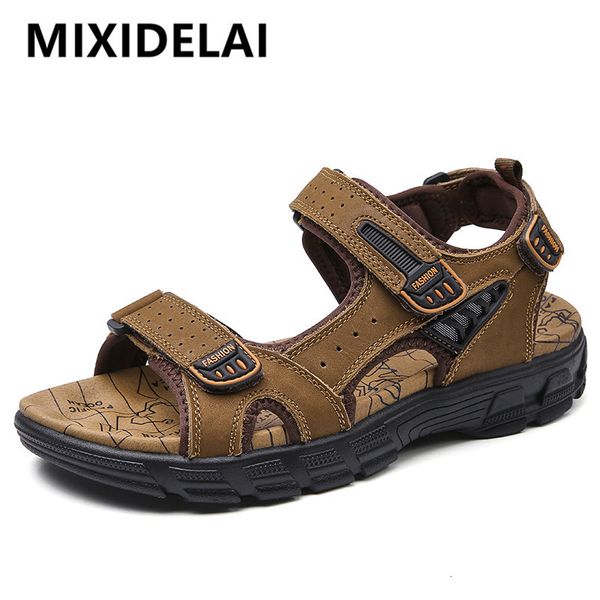 

sandals brand classic mens sandals summer genuine leather sandals men outdoor casual lightweight sandal fashion men sneakers size 38-46 2304, Black