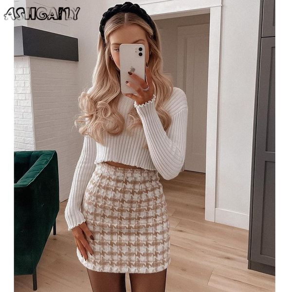 

skirts ashgaily tassels tweed high waist a line mini women retro autum arrivals style 230420, Black