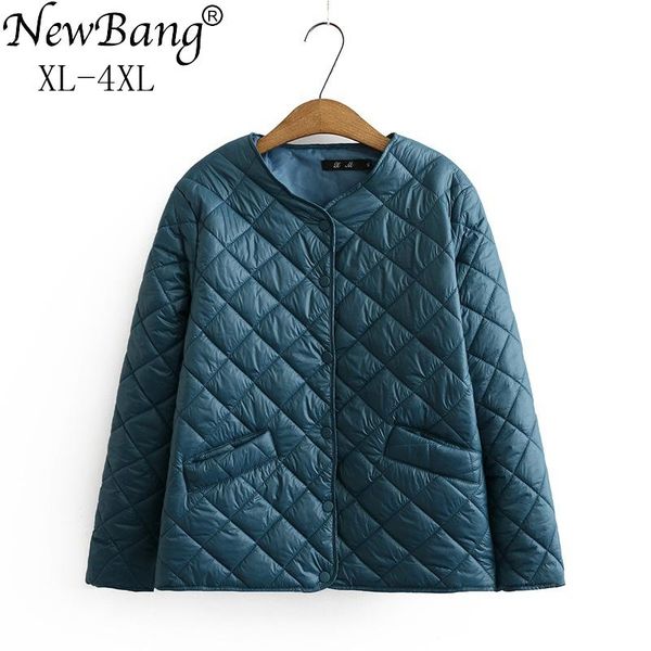 

leather newbang 4xl plus size lightweight cotton coat women winter warm liner collarless coat with botton female slim jackets, Black