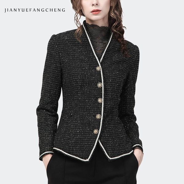 

pants vintage womens plaid woolen jacket elegant slim short coat fashion french style casual blazer 2021 autumn new office ladies, White