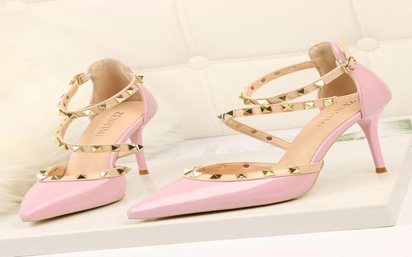 

big size women stiletto heel shoes 3441 ladies pu high heels pointed toe stud pumps euro simple dress shoes for ladies zy2526611883, Black