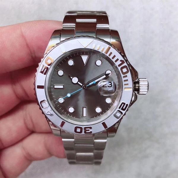 

st9 stainless steel automatic mechanical watch men quality 40mm dark rhodium dial floding clasp sapphire glass mens wristwatches264s, Slivery;brown