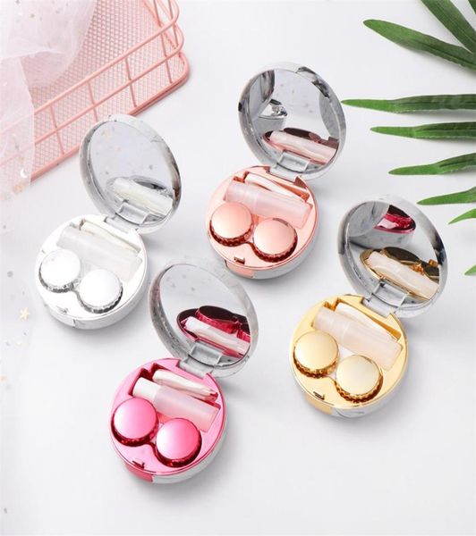 

portable marble pattern surface contact lens case round mirror cover contact lens case travel container holder2358023