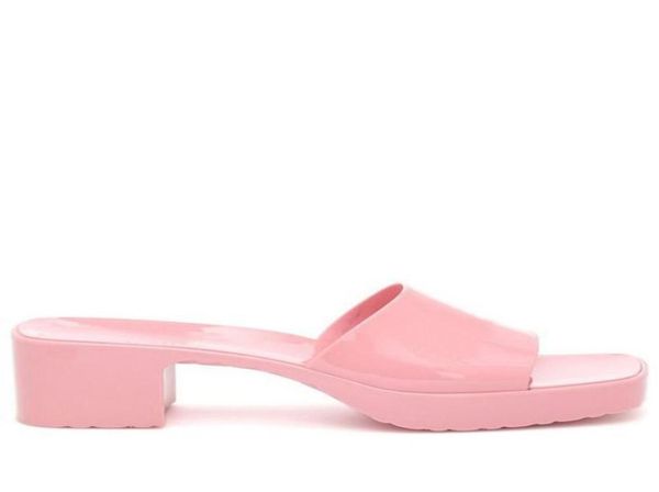 

new arrive womens fashion square toe jell platform slippers pink rubber mules slide sandals with chunky heel7560353, Black