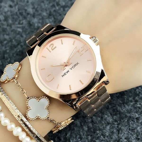 

fashion brand wrist watch women girl new york style dial metal steel band quartz clock co 61232419, Slivery;brown