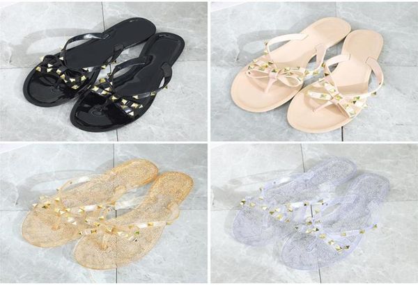 

slippers designer rivets flip flops beach slippers femininas flat jelly sandals support whole woman summer sandals rivets big 4291409, Black