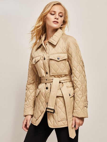 

leather bornladies argyle lapel jacket women loose parkas coat vintage thin waist belted outwear autumn winter ladies oversize coat, Black