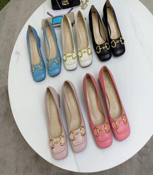 

designer shoes lambskin high heels ladies golden button square highheels women real leather shoe with box9678185, Black