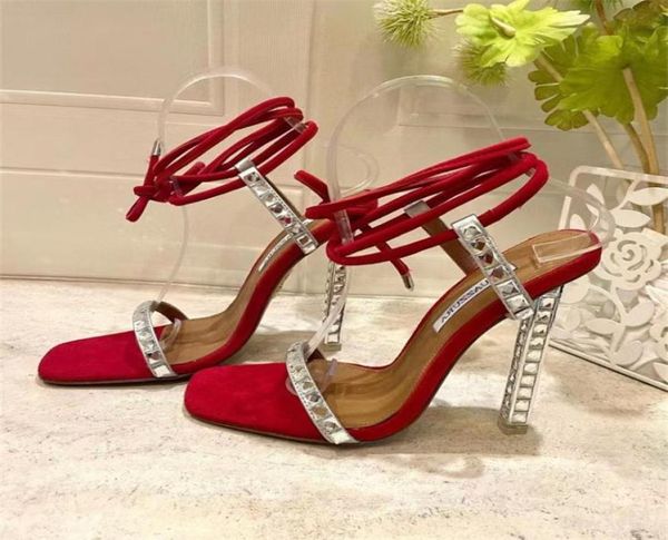 

aquazzura summer crystal decorative high heeled sandal 11cm rhinestone encrusted strap spool heels skyhigh heel for women luxury7649570, Black