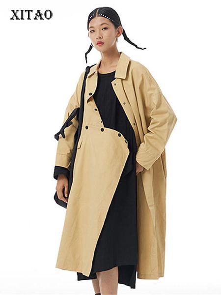 

raincoats xitao fashion asymmetrical splicing trench simplicity casual cartoon print 2022 new spring autumn allmatch women coat gwj2140, Black