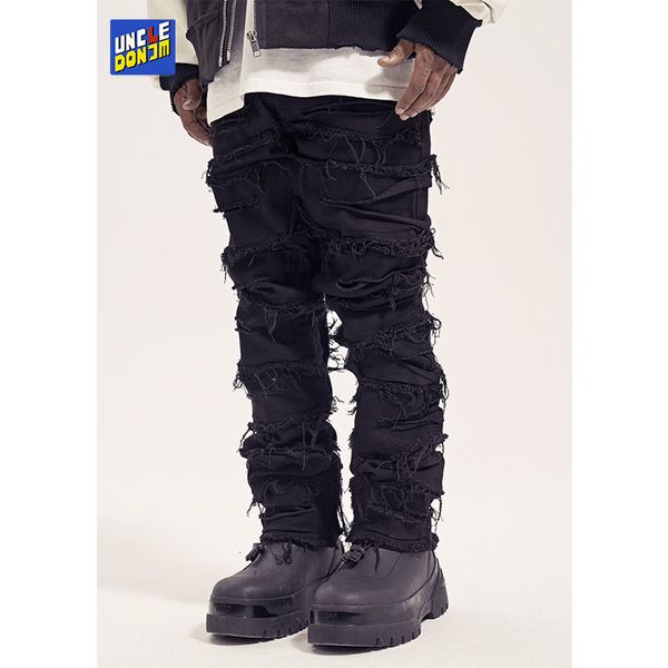 

mens jeans y2k harajuku ripped hole denim pants man straight patchwork baggy jeans boyfriend punk kpop streetwear hip hop 230420, Blue