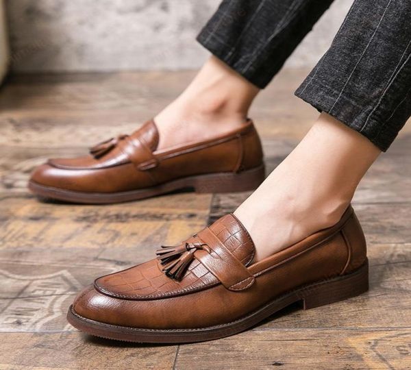 

fashion formal slip on business office tassel shoes men italy luxury dress shoes men casual loafers party flats shoes9280662, Black