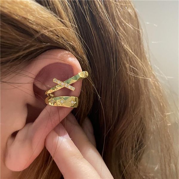 

2021 brand vintage crystal star clip earrings for women punk jewelry hiphop ear cuff femme brincos clips whole313k, Golden