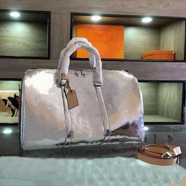 

2022 hand luggage travel bag silver embossed handbag boston european and american style men women duffel duffle bags285e