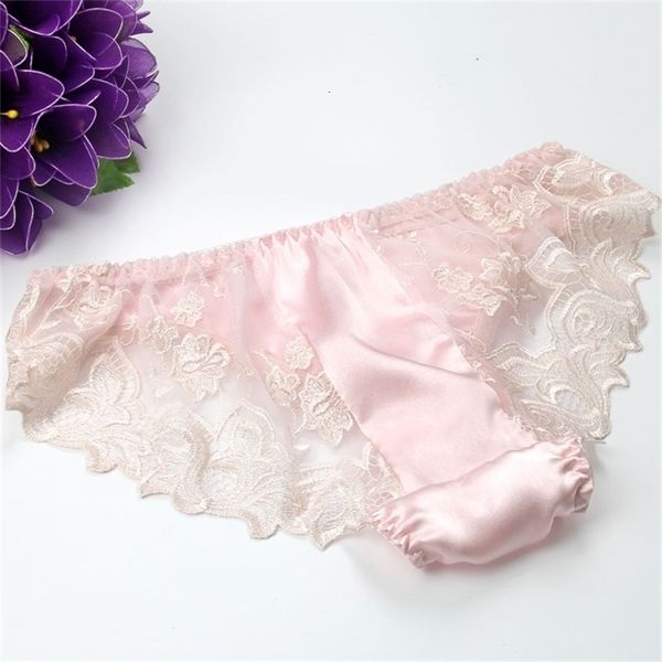 

women's panties 3pcs/lot silk panties mulberry silk low-waist briefs lace behind on both sides lingerie women underwear panties 230420, Black;pink