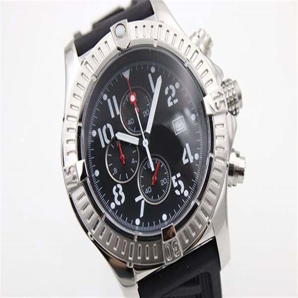 

new black dial seawolf watch rubber sea wolf quartz chronograph belt mens white stainless pointer watches men's sports wristw251s, Slivery;brown